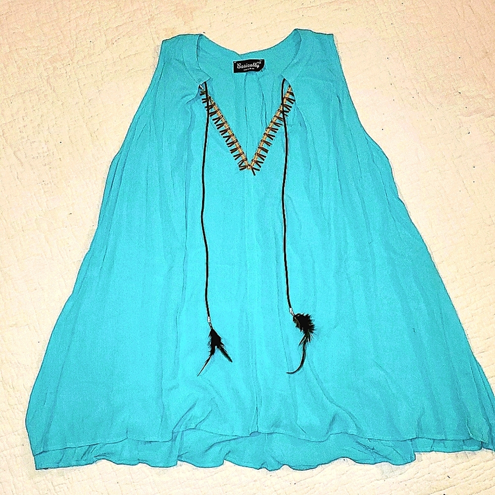 Basically me turquoise tunic w/ feather accents